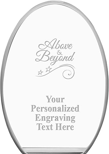 Por encima y más allá de acrílico de pie oval pisapapeles de 5 "H personalizado acrílico premio trofeo con grabado personalizado