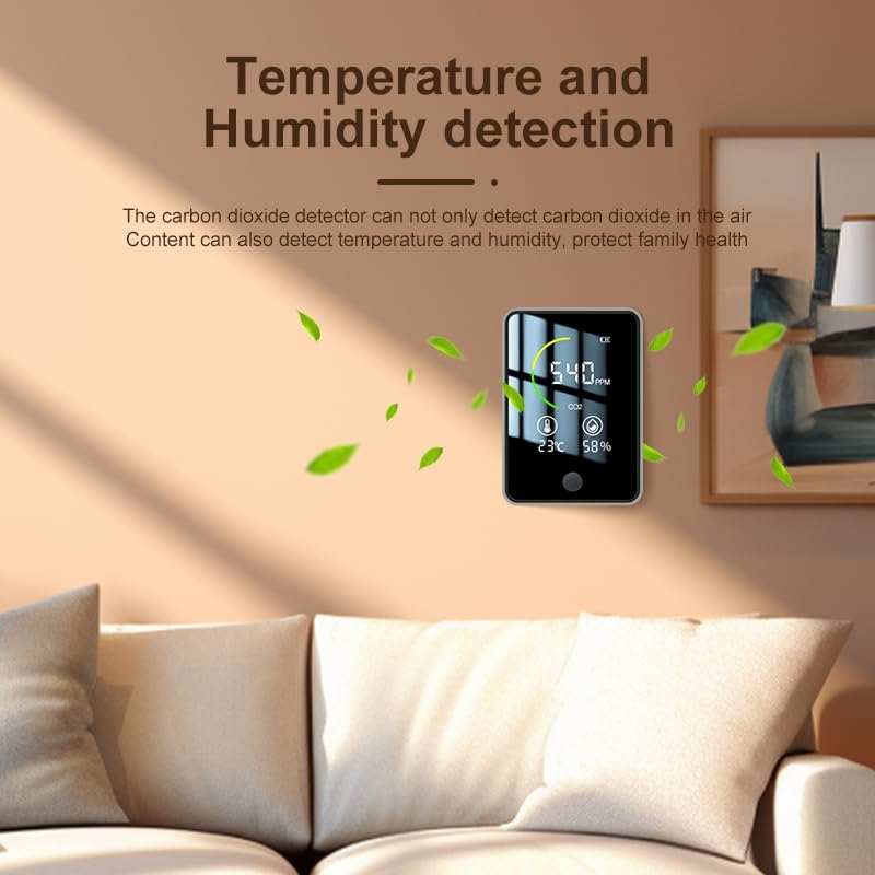 MONO-01-Portable CO2 Detector with Temperature & Humidity Monitor, 0-5000ppm Range, 1500ppm Alarm, 8-Hour Battery Life, Type-C Charging, Ideal for Home, School, and Greenhouse Use