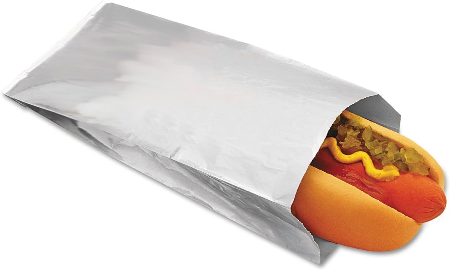 Bagcraft 300456 Foil Single-Serve Hot Dog Bags 3 1/2 x 1 1/2 x 8 1/2 Silver 1000/Carton