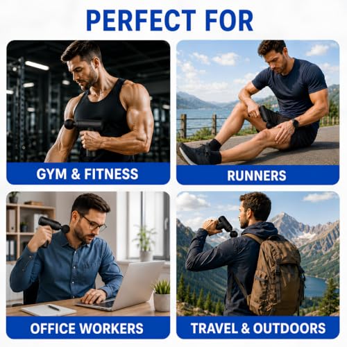 Image of GetSetNova Massage Gun for Pain Relief, Deep Tissue Full Body Massager with 6 Speeds, 4 Heads, 16 mm Amplitude, 3200 RPM, Type-C Rechargeable Gun Massager for Back, Neck, Shoulder, Legs & Muscles