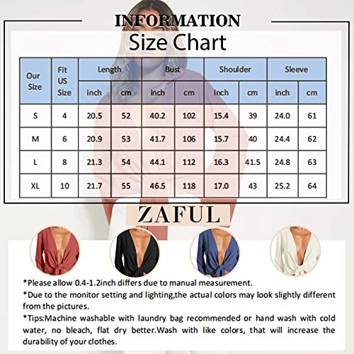 Zaful Women's Sexy Deep V Neck Tie Front Knot Wrap Crop Tops Casual Long Sleeve Blouses Shirts White #TOP5