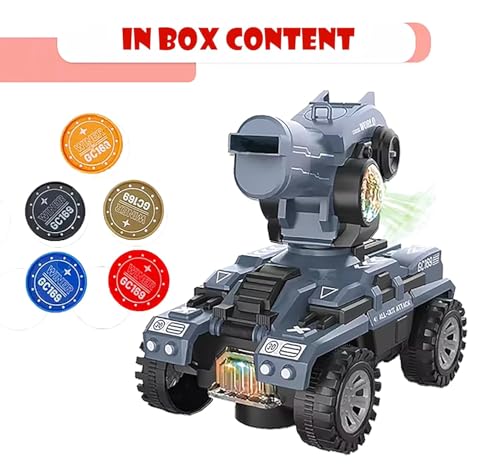 Image of VGRASSP Bump and Go UFO Disc Launcher Tank Toy for Kids with 5 Discs - Automatic Rotating Turret Shooter with Cool LED Lights and Sound Effects - Interactive Musical Vehicle Gift - Color As Per Stock