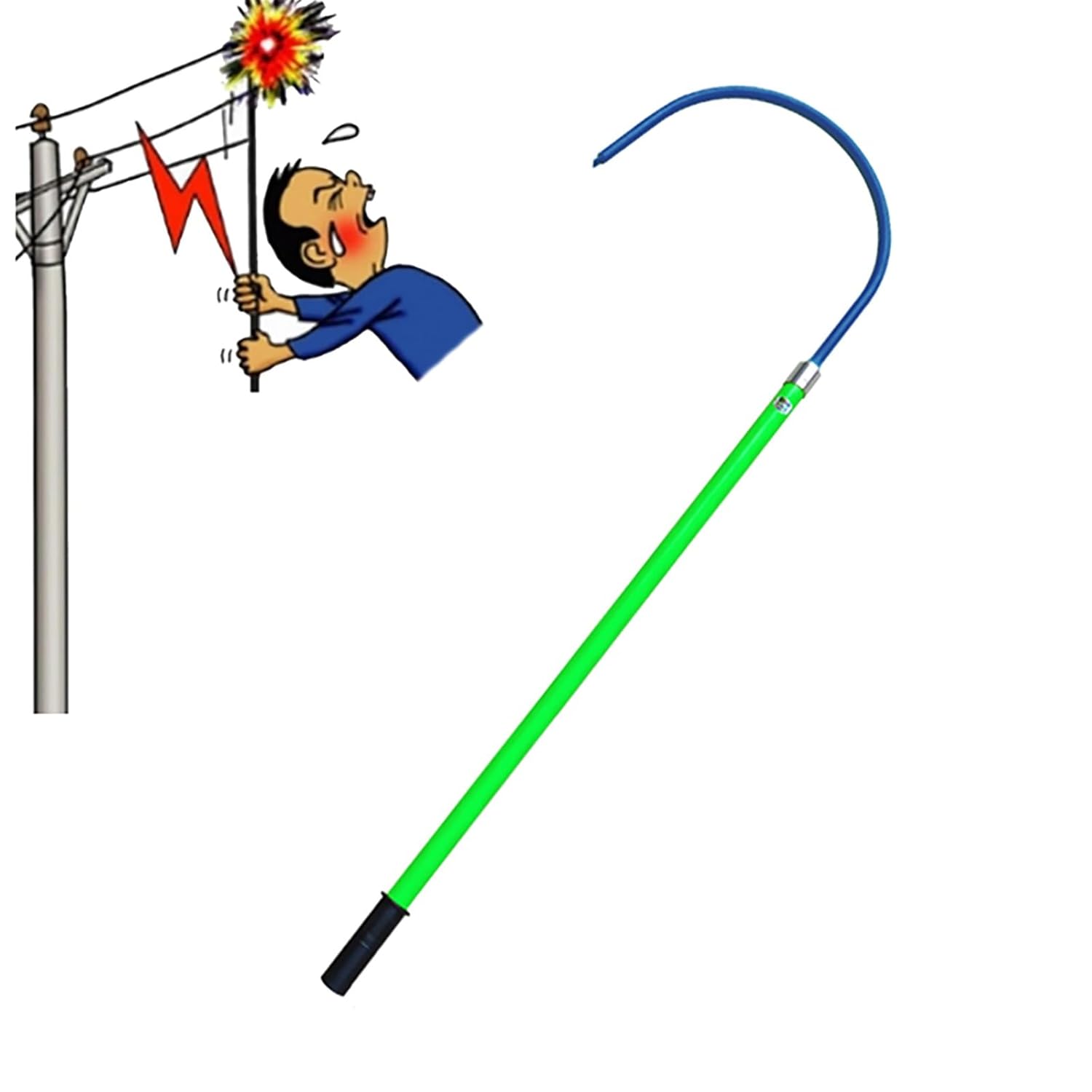 Lightweight High Voltage Insulated Rescue Hooks, Portable Emergency Rescue Pole Hotstick Electrical Safety Kit, Body Pull Stick, for Electricians, Lineman(Green,1m/3.3ft)