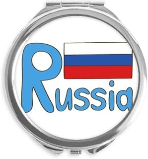 Russia National Flag Blue Pattern Hand Compact Mirror Round Portable Pocket Glass