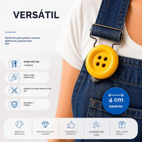 Miniatura 6 de 4x Botones En Amarillo Y Extra Grandes - Inspirados En Mario Y Waluigi, Para Disfraces Y Vestimentas - Ideal Para Los Pantalones Con Tirantes De Adultos En Carnaval Y Carnaval, Para Mujeres Y Hombres