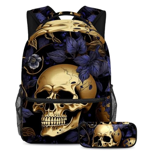 Sac à dos et trousse à crayons enfants et étudiants motif tête de mort
