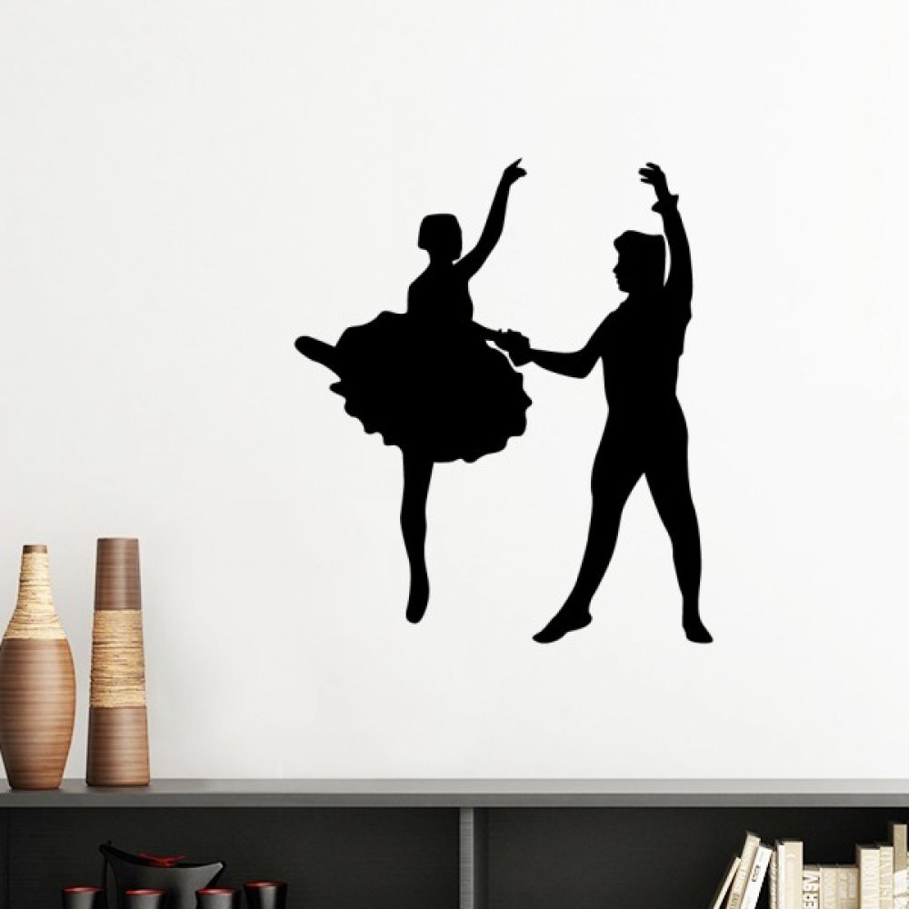Sticker mural silhouette danseur duo jaune 60cm pour decoration de chambre