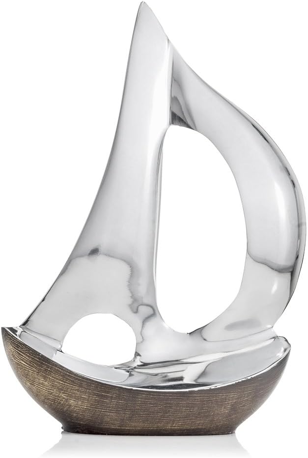 Modern Day Accents Velero Dark Hull Sailboat, Aluminum, Silver, Brown, Modern, Boat, Sculpture, Tabletop Décor, Home, Office, Water, Sail, 8" x 3" x 12" adds a Coastal Nautical Accent to Your Home