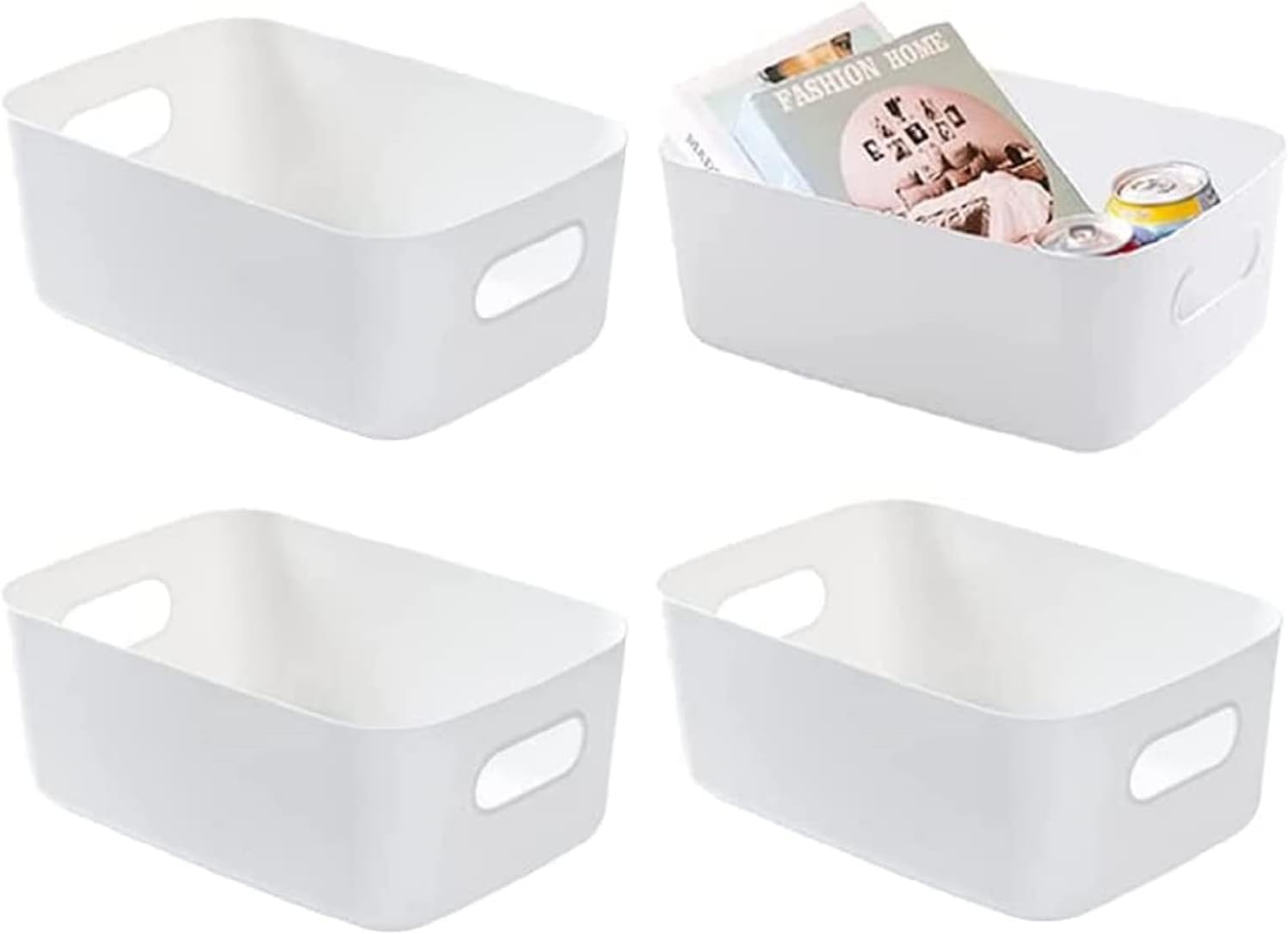 Pritzker Small storage bins plastic, Storage Box Organizer Storage Bin Basket Cabinet Organizer Multipurpose Storage Box with Handles ((4packs)), White
