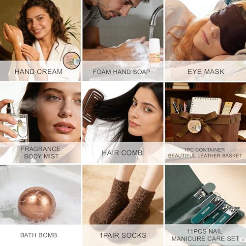 Image of Bath and Body Basket Set TEA TREE & COCONUT Spa Gift Basket for Women & Men | 30Pcs Unique Bath Gift Baskets Gifts, Home Spa Kit Christmas Gifts, Face Skin Care Kit, birthday gift baskets for Dad Mom