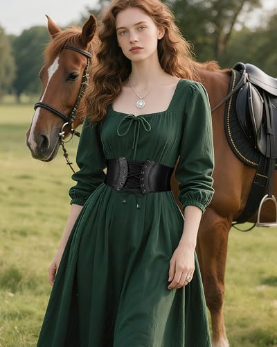 SANSTHS Corset Belt for Women, Vintage Lace-up Waspie Elastic Cincher Waist Dresses Belt for Halloween Costume Parties3