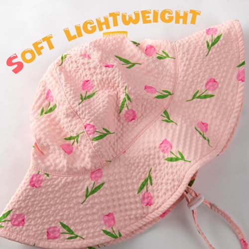 HONGTEYA Baby Sun Hat Toddler Girl Beach Hat Sun Protection Adjustable Outdoor Summer Wide Brim Bucket Hat for Infant Kids — view 5