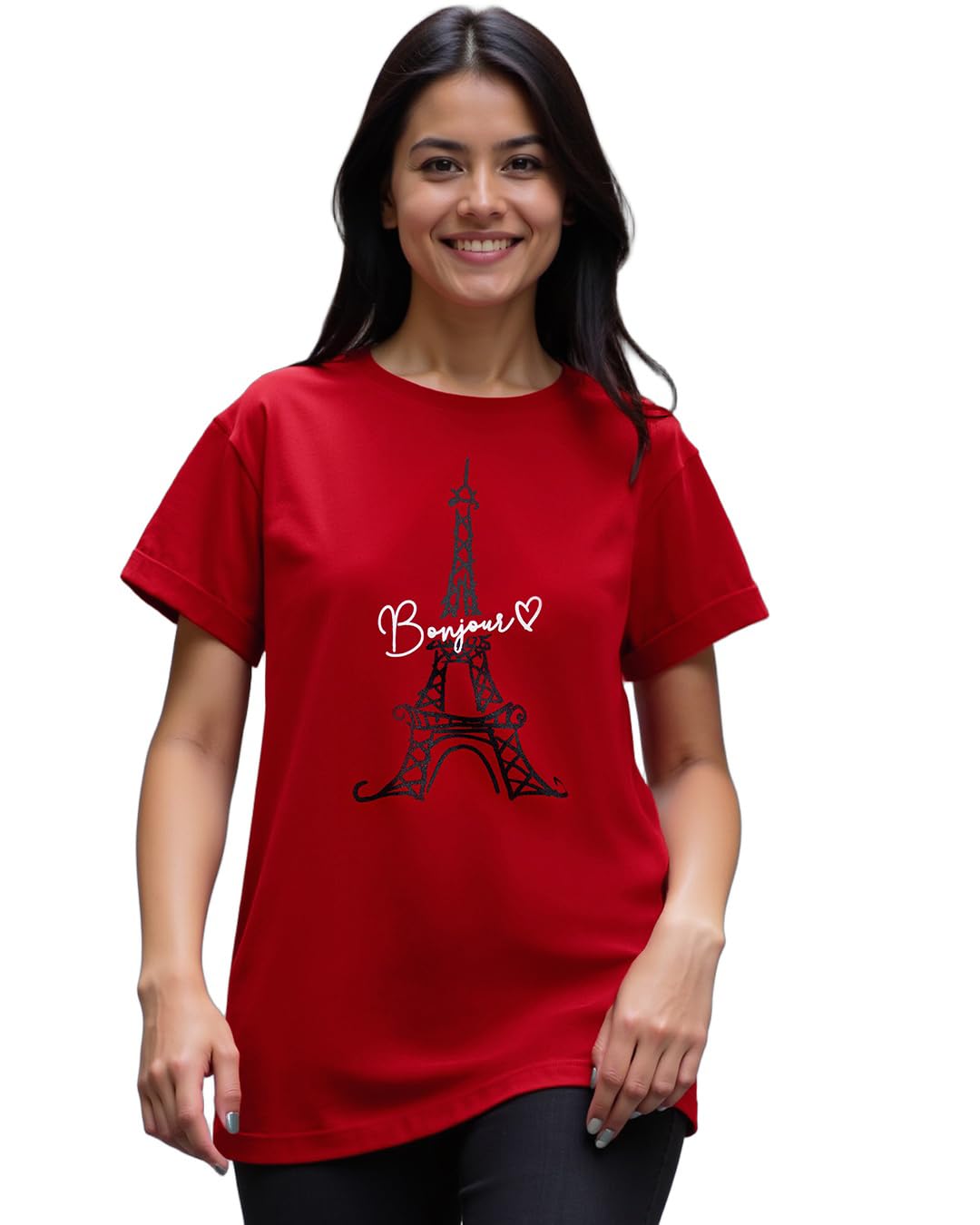 Women's Printed 100% Cotton T-Shirt - Boyfriend Fit, Round Neck, Half Sleeves