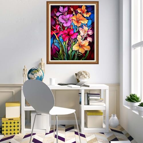 Image of Disnesart Cross Stitch Stamped Full Embroidery Kits DIY 11CT Cotton Thread Printed DIY Needlepoint Kits Craft Needlework Set Cross-Stitch Stamped Sets-Colorful Flowers 16x20 inch