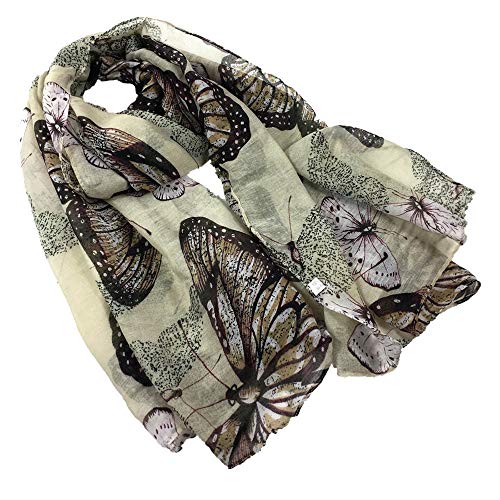 JURTEE Scarf for Women, Fashion Butterfly Pinted Scarf Shawl Wrap Stole, Ladies Scarfs Pashmina Shawls Scarf(Beige)