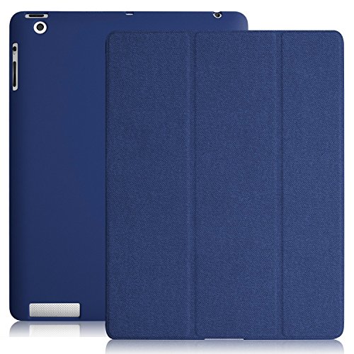 KHOMO - iPad 2 3 and 4 Generation Case - Dual Series - Super Slim Twill Dark Blue Cover with Rubberized Back and Smart Auto Wake Sleep Feature for Apple iPad 2, 3rd and 4th