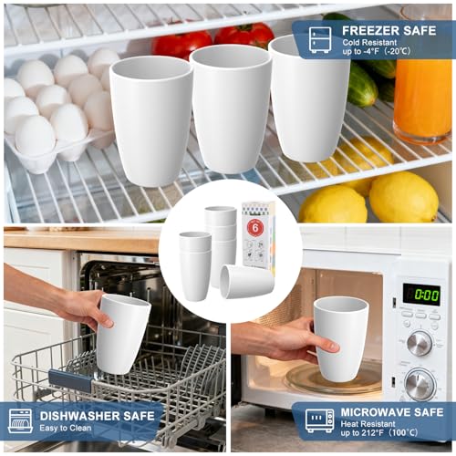 Image of Wheat Straw Unbreakable Cups Set of 6, 20 OZ Plastic Cups Reusable | Alternative to Plastic Cups, Dishwasher & Microwave Safe Tumbler for Kitchen Outdoor Camping