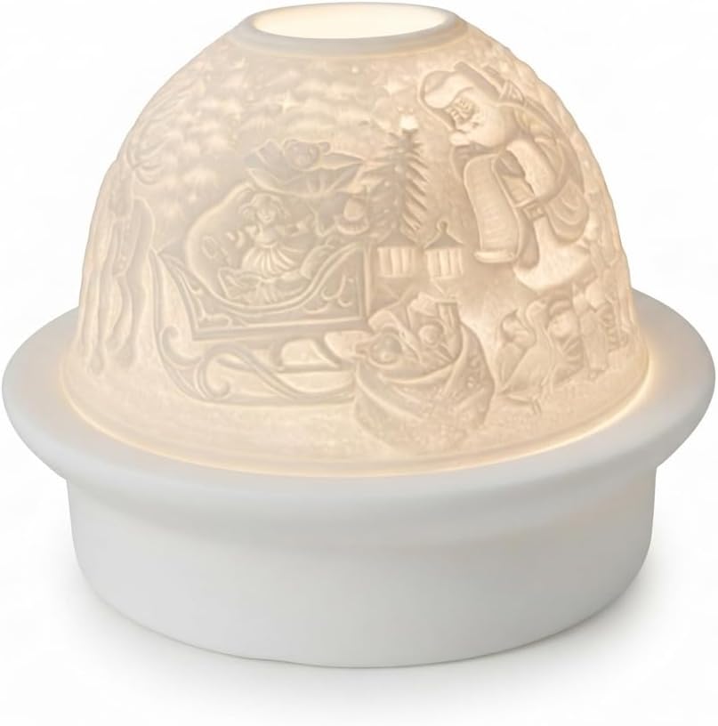 Santa and Sleigh, LED Light, Porcelain, 4.75-inch Width x 3-inch Height, Home Decor
