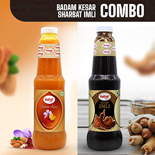 Image of Shree Guruji Badam Kesar Dry Fruit Sharbat & Imli Sharbat Combo Pack Milk Beverage Instant Syrup Refreshing Drink for Summer (1 Litre)