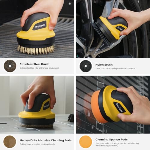 Image of Electric Grill Brush for Outdoor Grill- 4 Replaceable Heads, 3000mAh IPX7 Waterproof BBQ Cleaning Scrubber for Kitchen & Car & Bathroom - Ideal Mother's for Grill Lovers, Dad, Mom