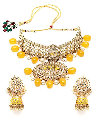 Image of Karatcart Gold Plated Pearl and Drop Kundan Studded Choker Necklace Setfor Women