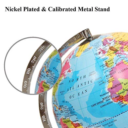 Image of Magicwand【12 Inch ht Chrome Base】Political Educational Laminated Rotating World Globe with Metal Base