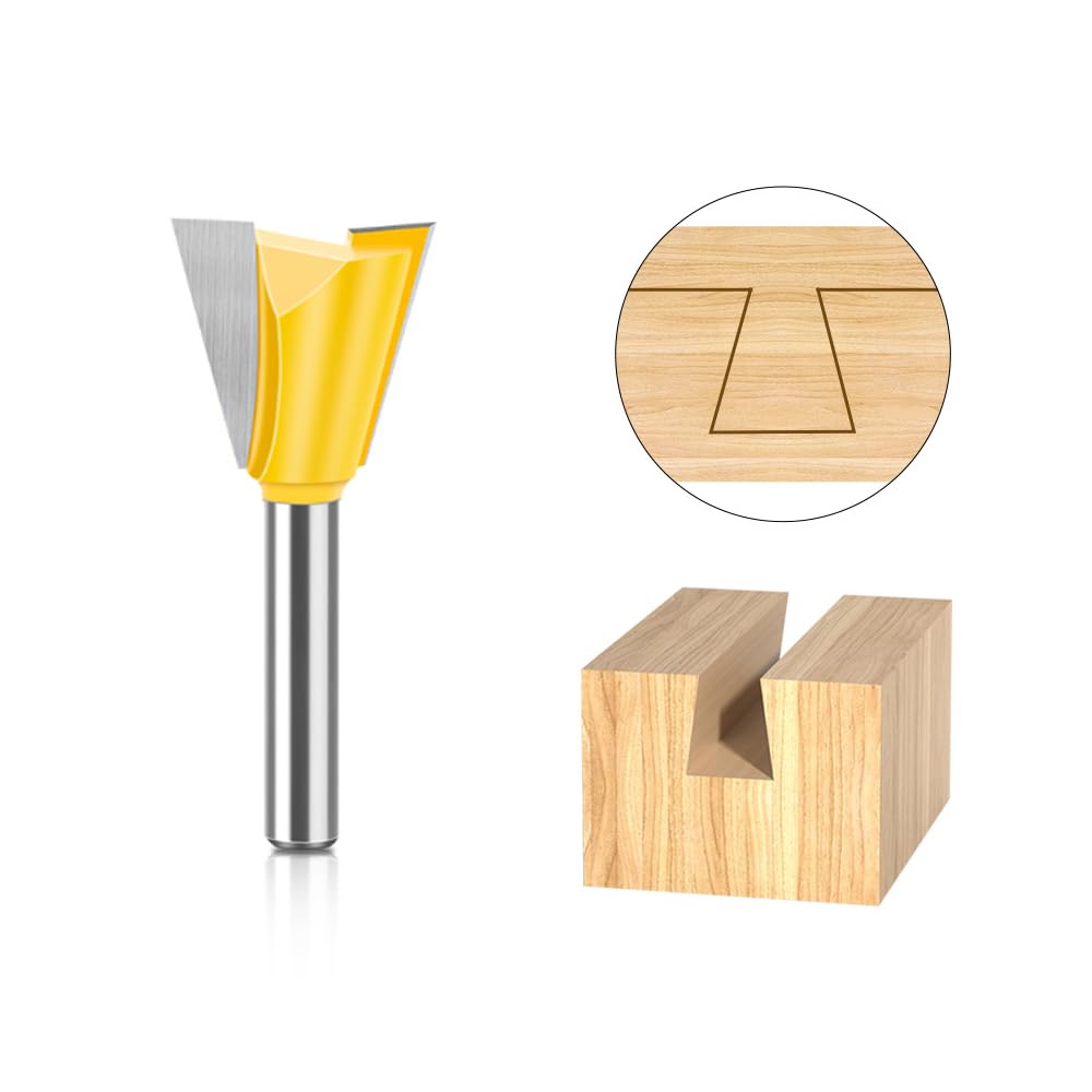 Set di 6 punte per fresa a coda di rondine, codolo da 1/4 di pollice, semi-cieco e a coda di rondine, per lavorazione del legno, utensili da 1/4", 3/8", 1/2", 5/8", 3/4", 7/8"