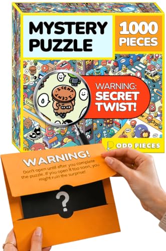 Image of Odd Pieces Jigsaw Puzzles 1000 Pieces with Storytelling Comics, for Women, White Elephant, Mystery Puzzle for Adults & Kids - 19.7'' x 27.6'' Frameable Magic Puzzle Art (Turbo 3000)