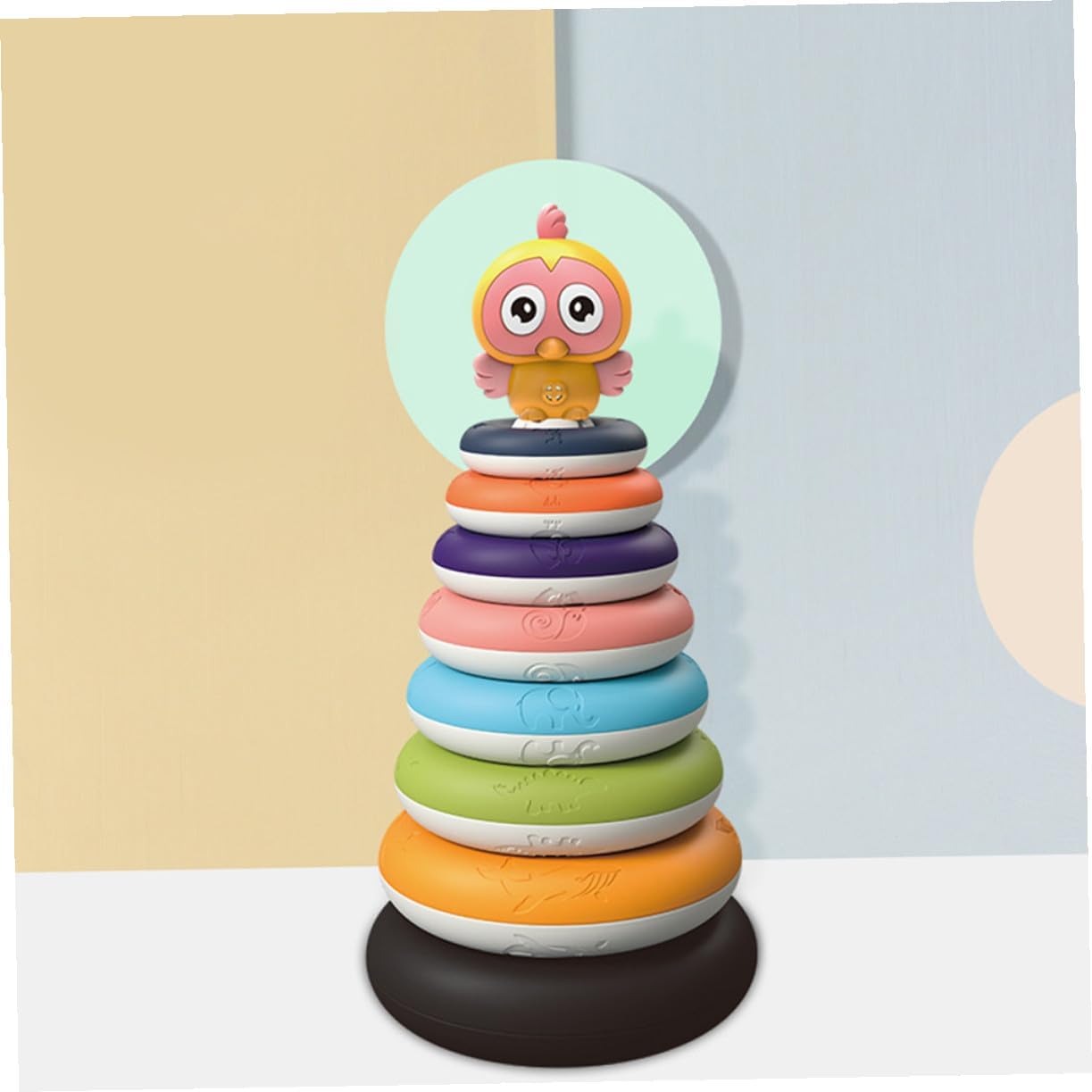Educational Rainbow Ring Stacker for Creative Low-Saturation Colors Hand-Eye Coordination Development Montessori Style Sorting and Stacking Plaything for Early Learning