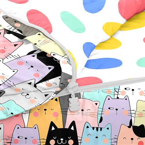 Image of Kids Comforter Set,Zipper Bedding Twin for Girls,Cats Printed Comforter Set with Color Spots Fitted Sheets and Pillowcases for All Season(Cat)