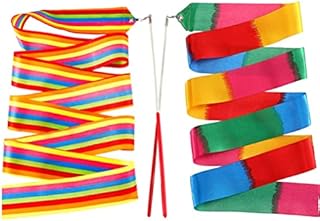 kuou 2 Pieces Dance Ribbons, Rhythmic Gymnastic Ribbon for Kids Dancing Streamers with a Twirling Rod Streamer Baton Art