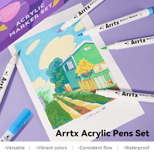 Image of Arrtx 30 Colored Acrylic Pens Extra Brush Tip, Water Based Ink Markers for Painting Rocks, Glass, Easter Eggs, Wood and Fabrics, Non-Toxic, Odor Free
