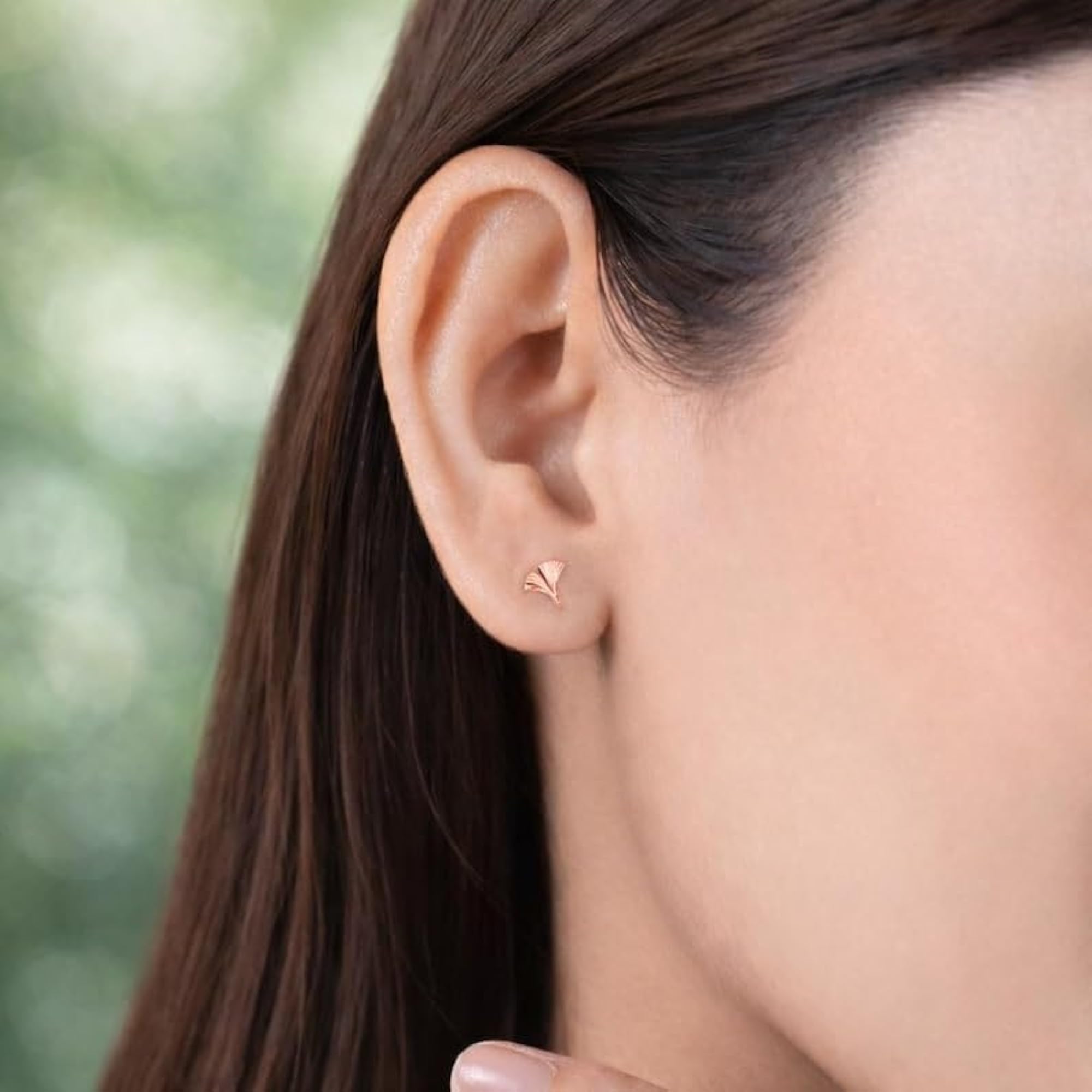 Women's 925 Sterling Silver Rose Gold Ginkgo Leaf Stud Earrings, Gift