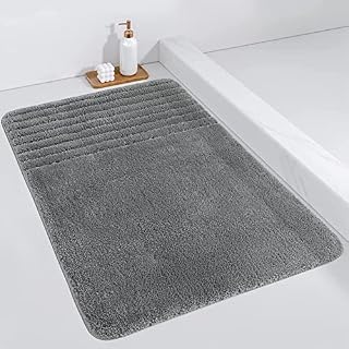 Tiikiy Non Slip Bath Mat, Super Absorbent Soft Shower Mat, Grey Fluffy Microfiber Bath Rug for Bathroom, Machine Washable, Quick Dry Mat, 50 x 80cm