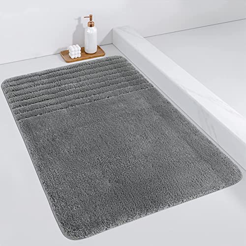 Tiikiy Alfombra Baño Antideslizante, Pelo Largo, Mullida, Alfombras De Baño Suaves De Microfibra para Baño, Baño, Lavable a Máquina, 80 × 50 Cm, Gris Oscuro Cover