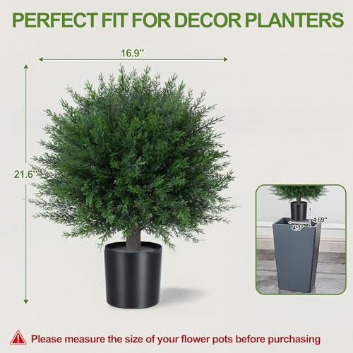 DREAMLOOM Topiary Trees Artificial Outdoor Ball in Planter, 20in Outdoor Indoor Realistic Fake Plants Shrubs for Front Porch Decor, Faux Bushes Plants for Home Front Door Offices, Cedar 1-Pack by DREAMLOOM - Used condition - US$23.15