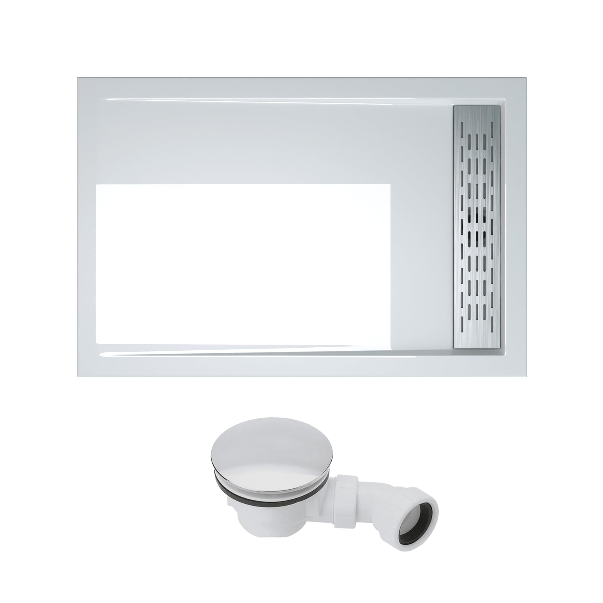Plato de Ducha Plano Rectangular 90x100x5 cm Acrílico Blanco | Incluye Válvula de Desagüe AL02 | Instalación a Ras de Suelo | Conexiones DIN | Xetro04W | Acrílico, Blanco, con Bonde AL02, Xetro04