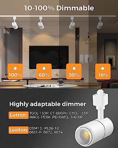 Image of VANoopee 3-Color Zoomable 10W LED Track Lighting Heads H Type Track Light Heads Dimmable Bright Ceiling Spotlight Fixtures Accent Art, 3000K 4000K 5000K Adjustable, CRI90+ 15-60 1000lm White 6 Pack