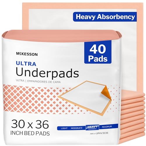 McKesson Underpads Bed Pads, Heavy Absorbency, Peach, 30 x 36 in, 40 ct