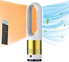 Bladeless Heater Fan Standing Cooler Heater Tower Fan for Home Office,Remote Household Leafless Tower Fans,11 Speeds Electric Fan,8H Timer,80° Oscillating Fan