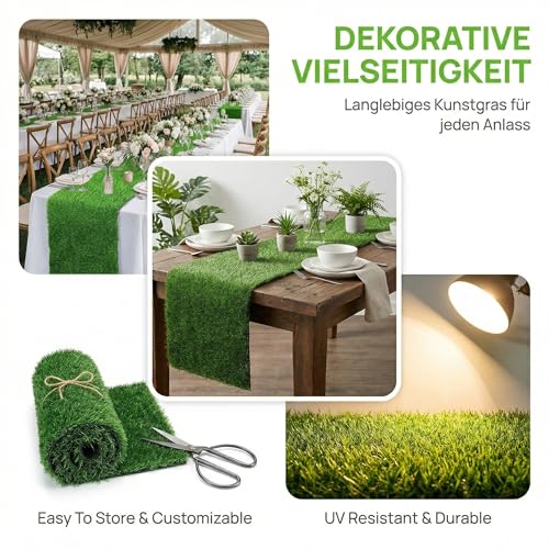 Kunstgras Tischläufer, 31 cm x 122 cm Kunstgras Tischläufer Ostern Tischdecke, Grüner Rasenteppich Tischdeko für Fußballparty, Hochzeit, Geburtstag, Gartenparty, Ostern Dekoration