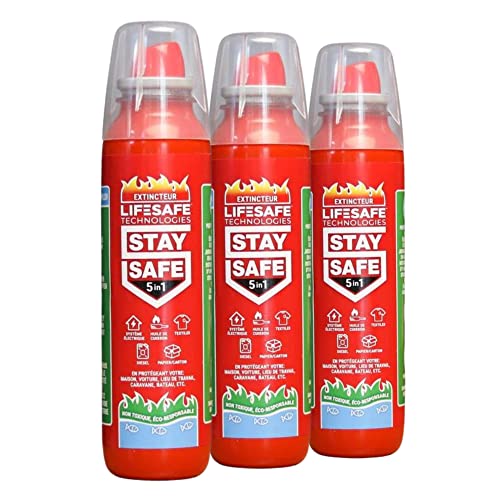 Extincteur StaySafe 5-en-1, Lot de 3 | pour la Maison, Voiture, Travail, Camping, Caravane, Bateau | Éteint 5 Types de Feux en Quelques Secondes…