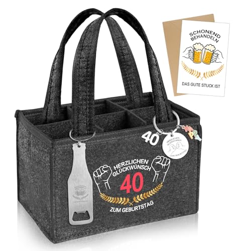 INQUIRLLY Geschenke Sac à main pour homme 60e anniversaire avec porte-clés 60e anniversaire, sac à main pour bouteille de bière avec décapsuleur et cartes de vœux, porte-bière pour les amateurs de