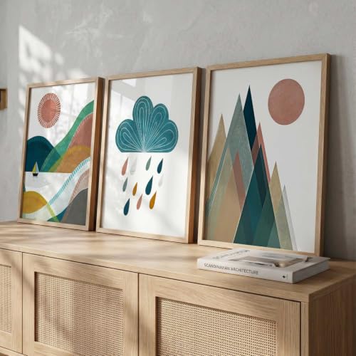 Image of kotart Boho Art Home Decoration Paintings With Frame For Living Room Bed Room Hotel Wall Decor Digital Reprint Set of 3 (10X13 inch)