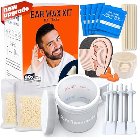 Wokaar 99 Pcs Ear Hair Remover, 100g Wax, 20 Applicator Spatula, 10 Nasal Wax Sticks, New Ear Nose Hair Removal Wax Kit for Men and Women, 2 In 1 Wax Melts| 15 Wipes, 20 Earplugs & Ear Protecti Cover