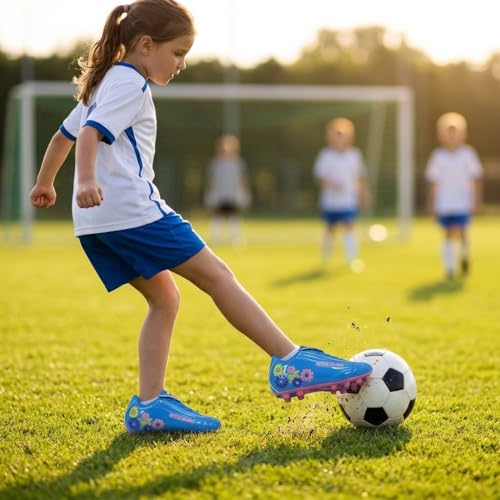 Vizari Blossom Soccer Cleats for Girls, Boys, Toddler | Youth Firm Ground FG Athletic Outdoor Football Shoes for Little/Big Kid Blue/Pink by Vizari - Image 2
