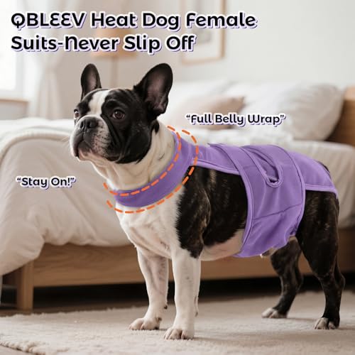Image of QBLEEV Dog Diapers with Suspenders, Female Escape-Proof Full Body Dog Period Diapers Overalls, Reusable Washable Sanitary Panties for Heat Cycle & Incontinence, Doggie Underwear Onesie with Tail Hole