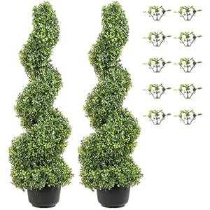 VEVOR Artificial Boxwood Spiral Topiary Trees, 4ft Tall (2 Pieces) Faux Plant Outdoor, All-Year Green Fake Plant with Replaceable Leaves for Decorative/Indoor/Porch/Garden