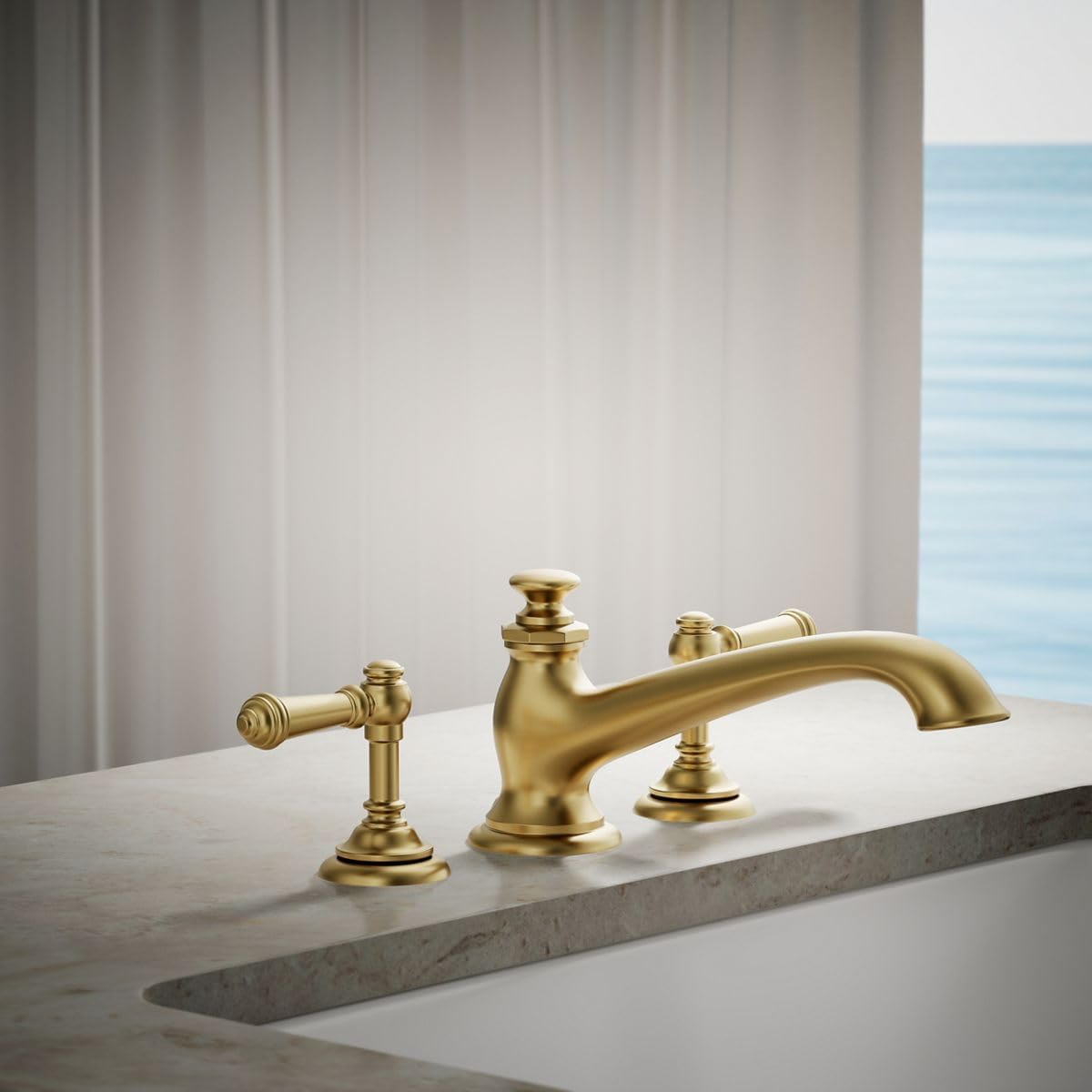 Kohler K-72777-2MB Artifacts Deck Mount Bath Spout with Flare Design, Vibrant Moderne Brushed Brass