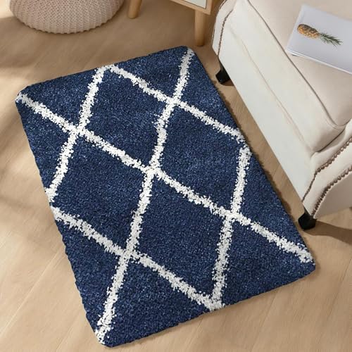 Image of 2x3 feet Soft Runner Rug for Living Room and Bedroom, Modern Indoor Floor Carpet with Non-Slip Backing, Comfortable Decorative Home Decor Rug, Easy Clean & Durable- (Blue B, Rectangular)